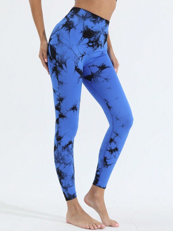 Leggings deportivos con cintura ancha y efecto teñido anudado azul