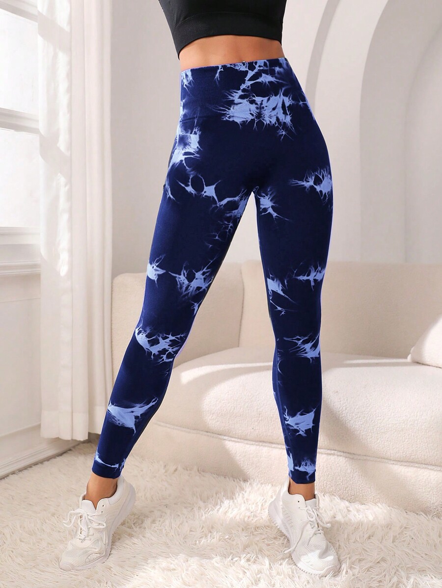 legging deportivo azul tie dye control abdomen levanta cola