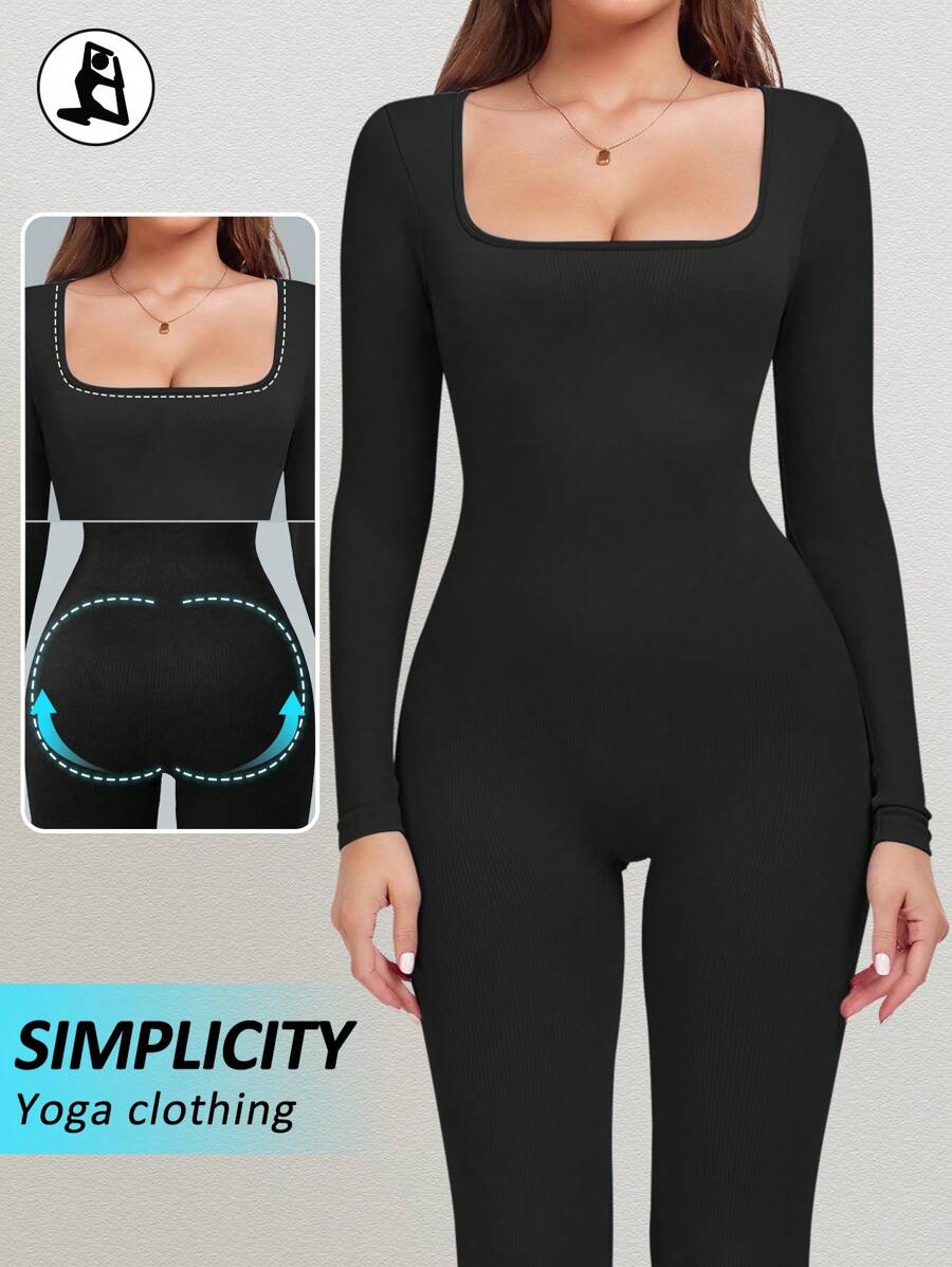 Enterizo deportivo negro manga larga tela acanalada