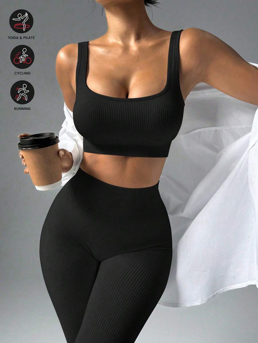 Conjunto de 2 piezas, camiseta sin mangas y leggings,