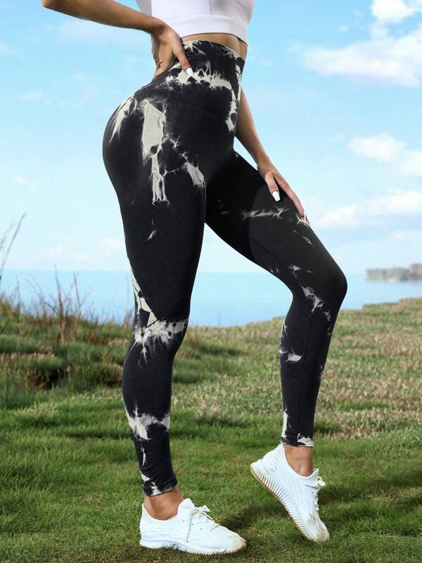 Leggings deportivos teñidos anudados de cintura alta y suavidad de moda para yoga